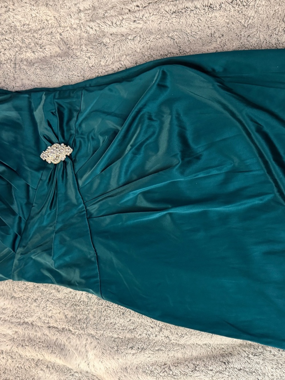 Maurice’s Studio Y Teal Satin Maxi Dress with Rhinestone Brooch